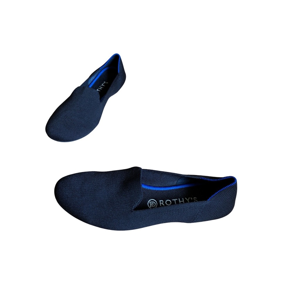 Rothys The Loafer Black Solid Knit Flats Womens Size 10 Round Toe Blue Halo Trim - Picture 7 of 7